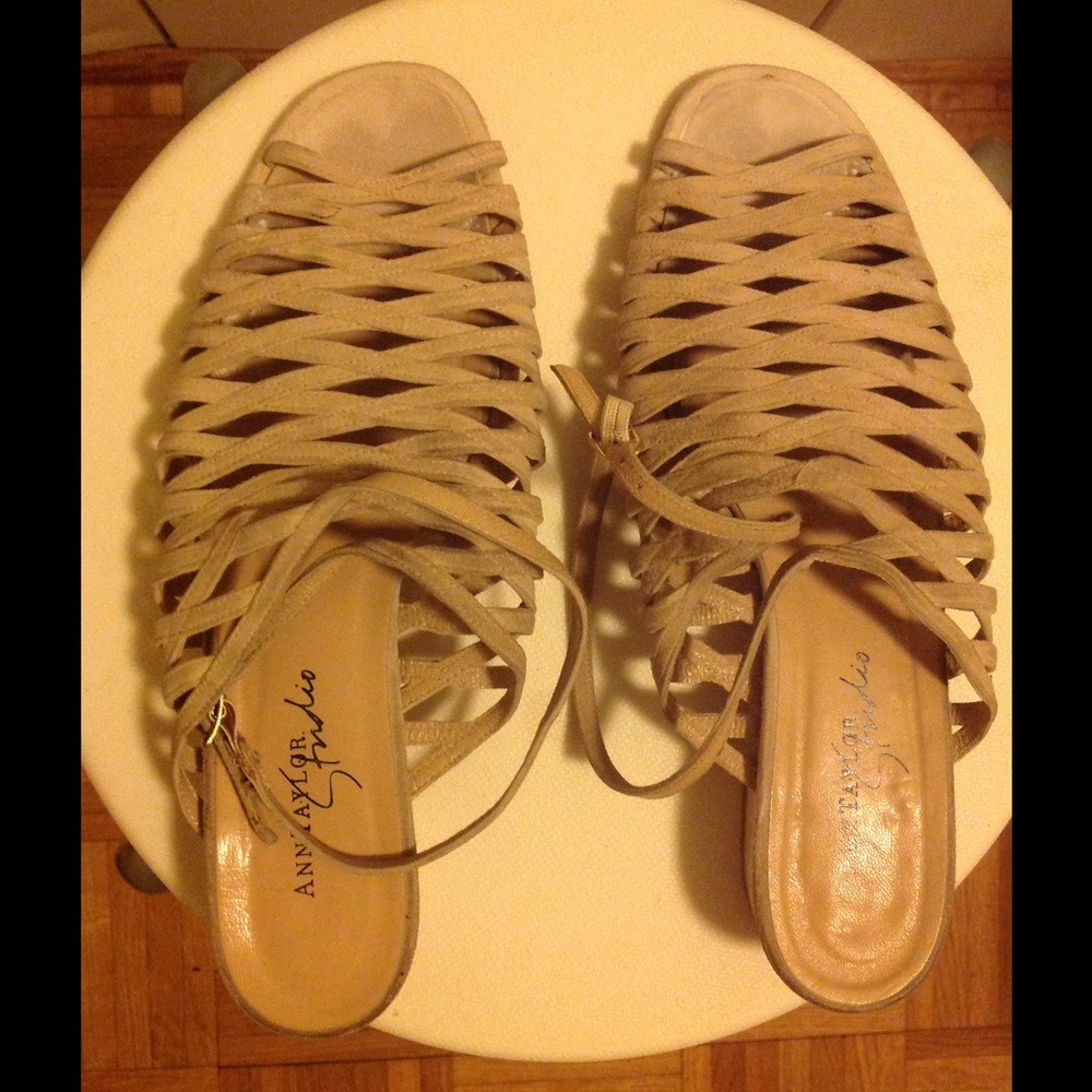 Ann Taylor Studio Woven Nude Suede Sandals